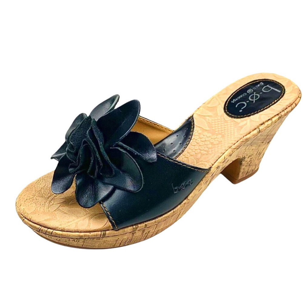 BOC Womens Black Leather Open Toe Cork Wedge Sandal Sandal 8